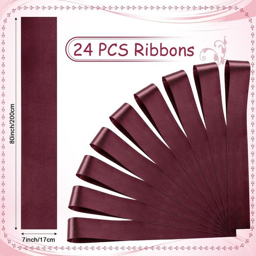 Daifunli Wedding Bows - Elegant Burgundy Satin Chair Decorations | 24 Pcs Aisle Ribbons for Ceremonies
