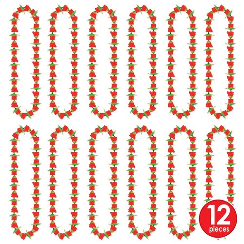 Beistle 12 Piece 40" Fabric Rose Leis Horse Racing Party Supplies, Tropical Hawaiian Luau Flower Necklaces