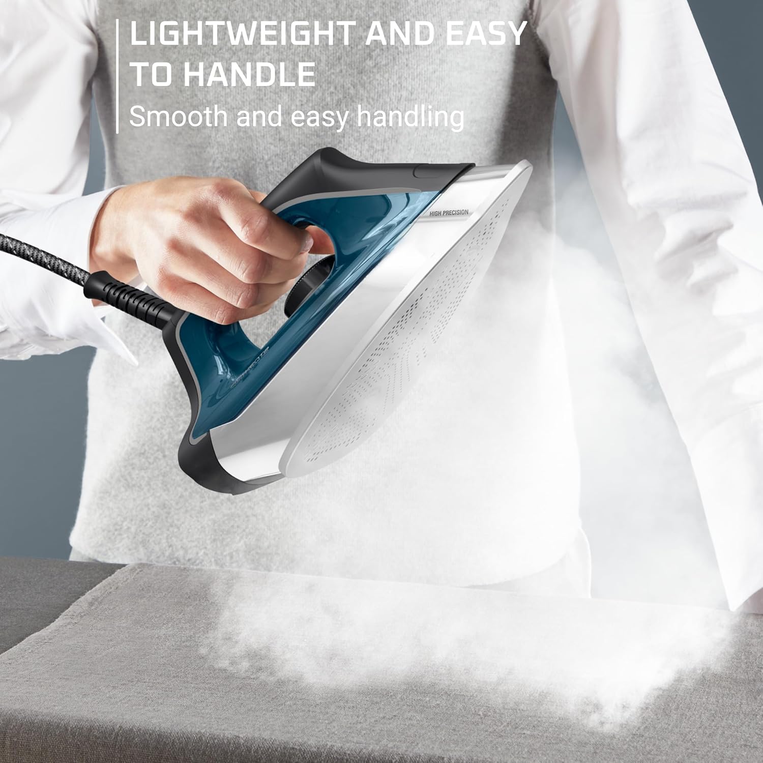 Rowenta Professional Iron Steamer - Fast Heat Up, 1.1L Removable Tank, Stainless Steel Soleplate | Blue DG8624