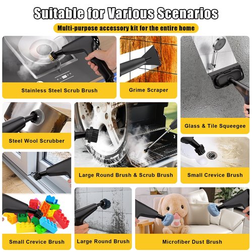DXD Handheld Steam Cleaner,New Generation 2500W High Pressure Steam Cleaner for Home,1700ML Large Tank Portable Steamer for Cleaning,10s Rapid Heating,21pcs Accessories,for Car,Home Grease Detailing