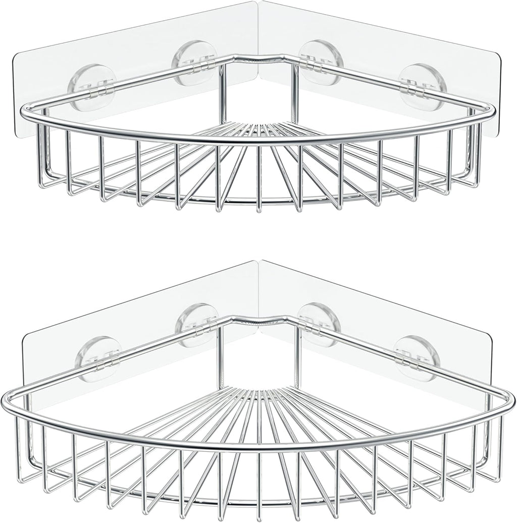 SMARTAKE Corner Shower Caddy - Wall Mounted SUS304 Stainless Steel Storage Organizer | 2-Pack (Silver)