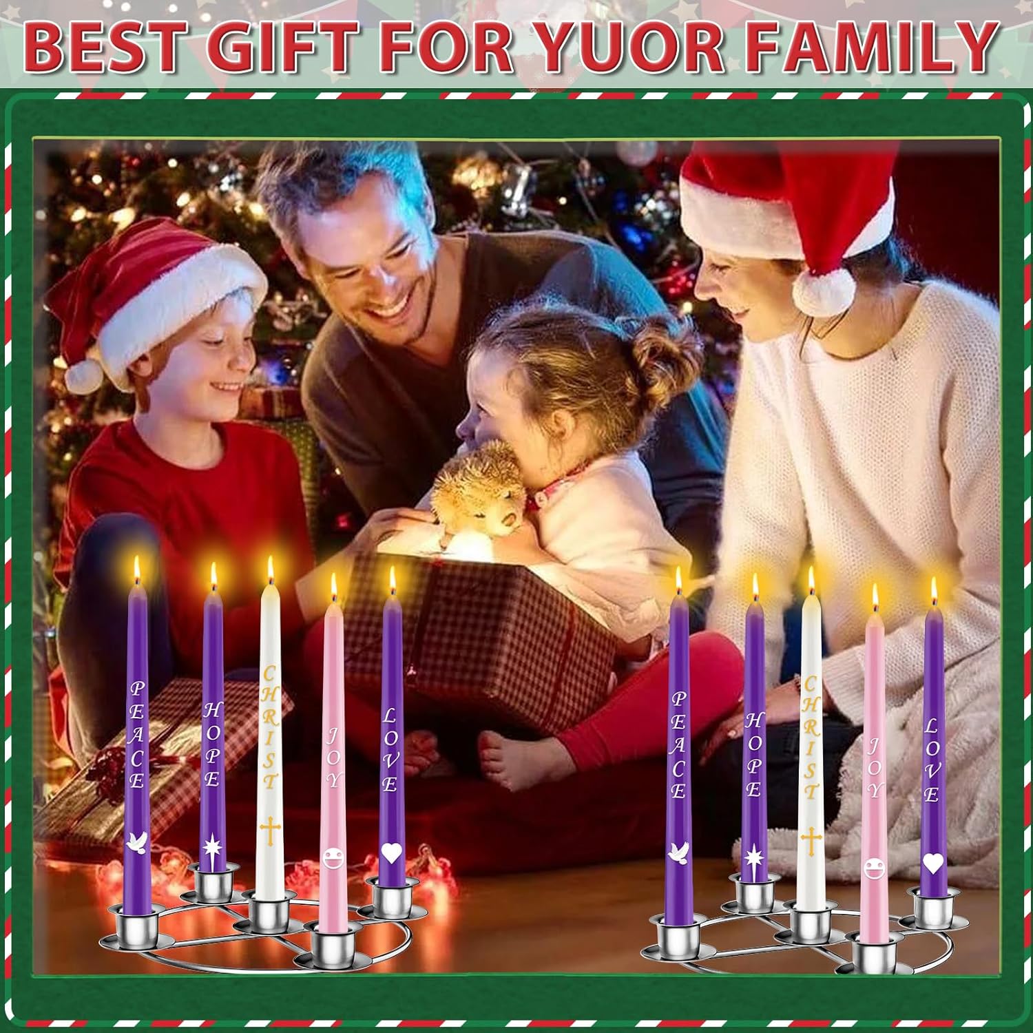 Advent Wreath | 5-Candle Holder with Decorative Rings for Tapered Candles - Silver Finish