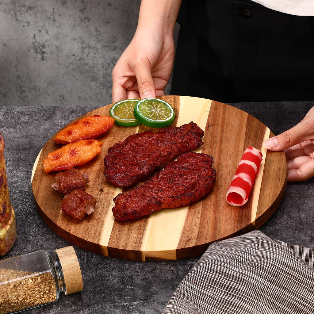Patelai 10 Pack 12" Acacia Wooden Round Cutting Boards Bulk 0.6 Inch Thick Round Charcuterie Board Smooth Surface Multipurpose Chopping Serving Tray for Pizza Fruit Vegetables Bread