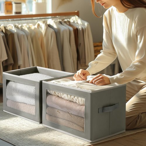 Homsorout Storage Bins - Collapsible Fabric Baskets with Lids | 4-Pack Grey Closet Organizers