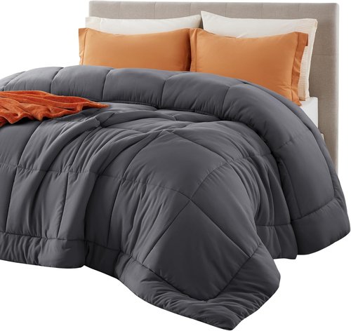 Bedsure Comforter Duvet Insert - All-Season Quilted Queen Size Down Alternative Blanket, Dark Grey 88 x 88 Inches