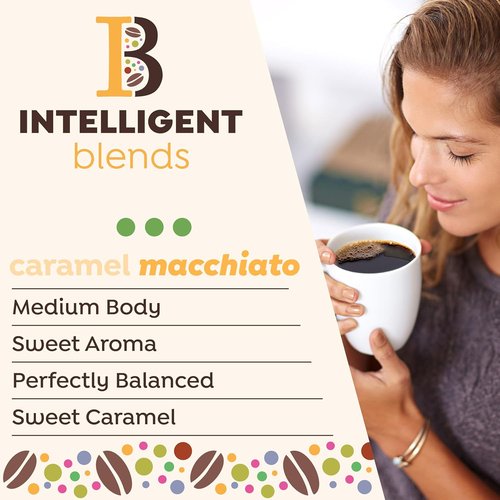 Intelligent Blends Caramel Macchiato Coffee Pods - 100 Ct Medium Roast | 100% Arabica, Compatible with Keurig