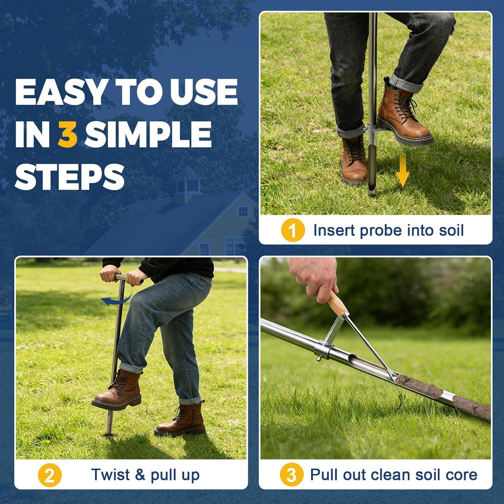 Skiennix 36-Inch Soil Sampler Probe - Heavy-Duty Stainless Steel Tool with T-Handle for Lawn & Garden Testing