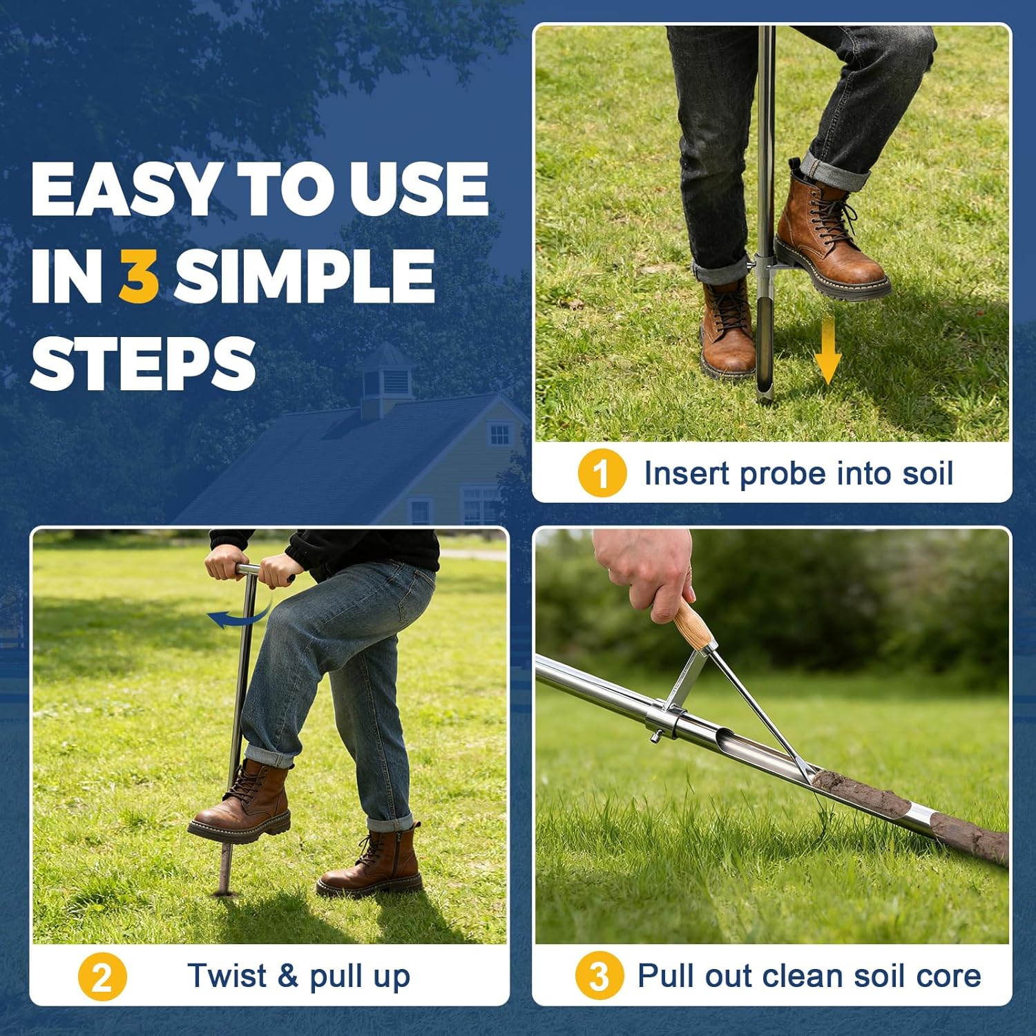 Skiennix 36-Inch Soil Sampler Probe - Heavy-Duty Stainless Steel Tool with T-Handle for Lawn & Garden Testing