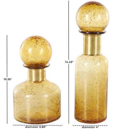 Deco 79 Glass Living Room Decorative Jars Speckled Ombre Decorative Container with Round Orb Tops, Set of 2 Jar with Lid 14", 10"H, Yellow