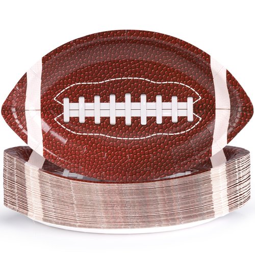 GiftPioneer 50pcs Football Shaped Paper Plates, 9.5 x 5.7 inch Football Paper Food Tray, Disposable Bowls, Nacho Trays for Sports Event, Gameday, Carnivals, Birthday, Party Decor