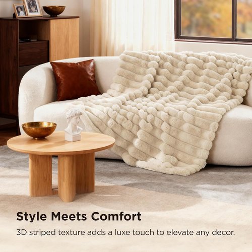 Bedsure GentleSoft Faux Fur Throw Blanket - Luxuriously Fluffy & Warm, 50x70 Inches, Beige for Cozy Winter Comfort