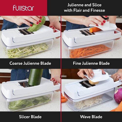 Fullstar Vegetable Chopper & Mandoline Slicer - 9-in-1 Kitchen Food Chopper with Container & Cheese Grater, White