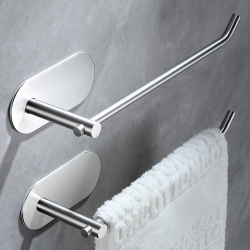 SUNTECH Hand Towel Holder 2 Packs,9-Inch Self-Adhesive Hand Towel Rack for Bathroom and Kitchen, Brushed Stainless Steel Wall Mount Towel Bar,No Drilling
