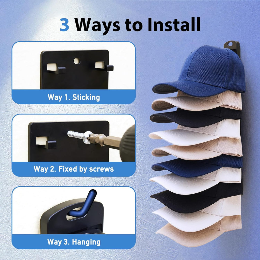 MACOPRO Hat Organizer - Wall-Mounted Baseball Cap Rack | 2 Pack Storage Solution for Up to 40 Hats