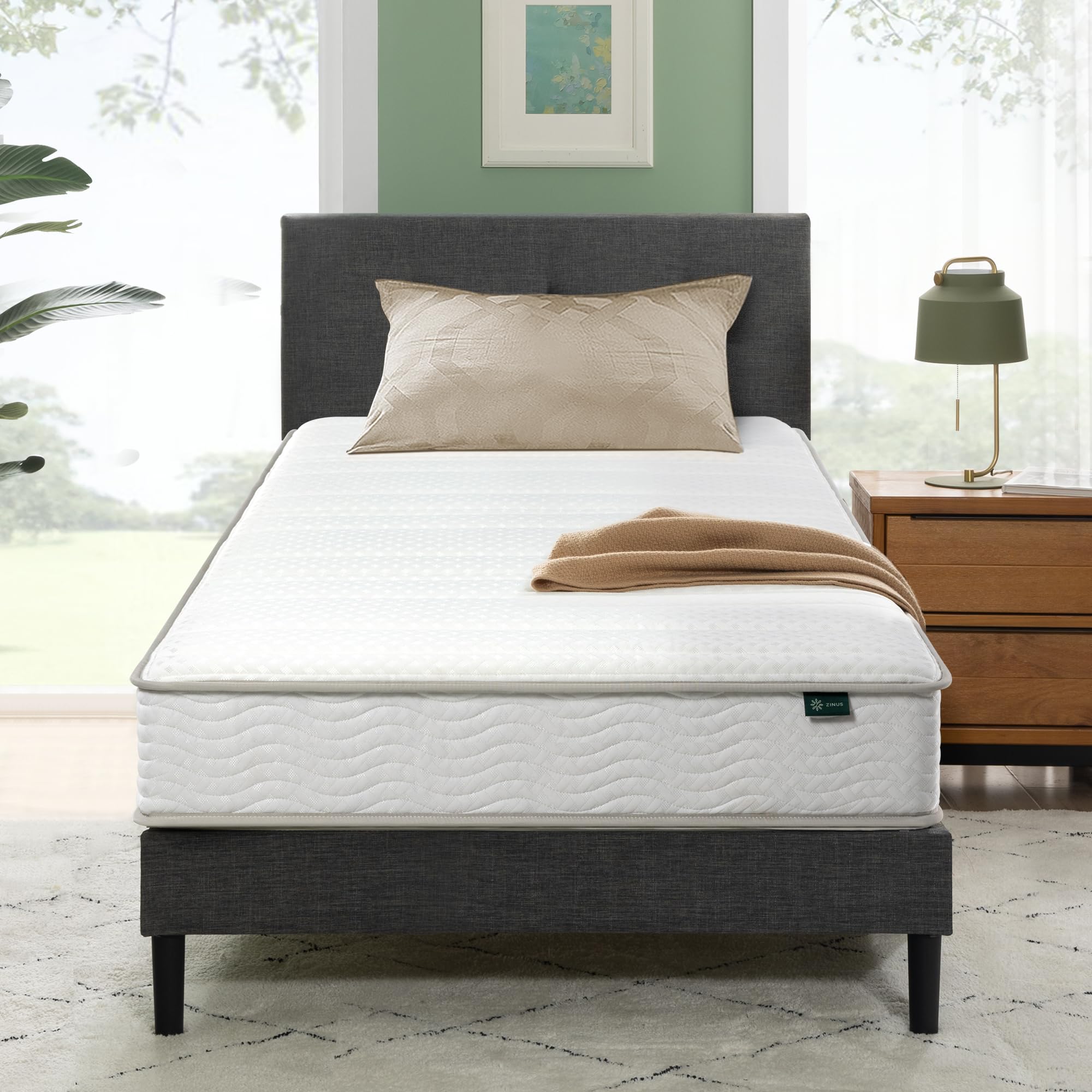 Zinus 6 Inch Foam and Spring Hybrid Mattress [New Version], Twin, Medium Firmness, Durable Support, Certified Safe Foams & Fabric, Mattress in A Box, White