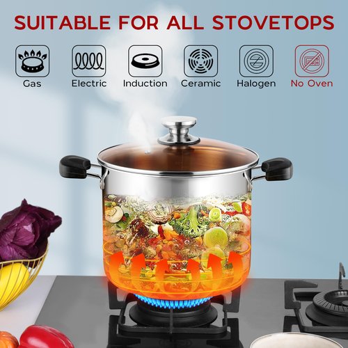 Onader Large Stainless Steel Stock Pot for Cooking, 12 Quart Big Soup Pot with Lid & Anti-Scald Handles, Tri-Ply Induction Stockpot
