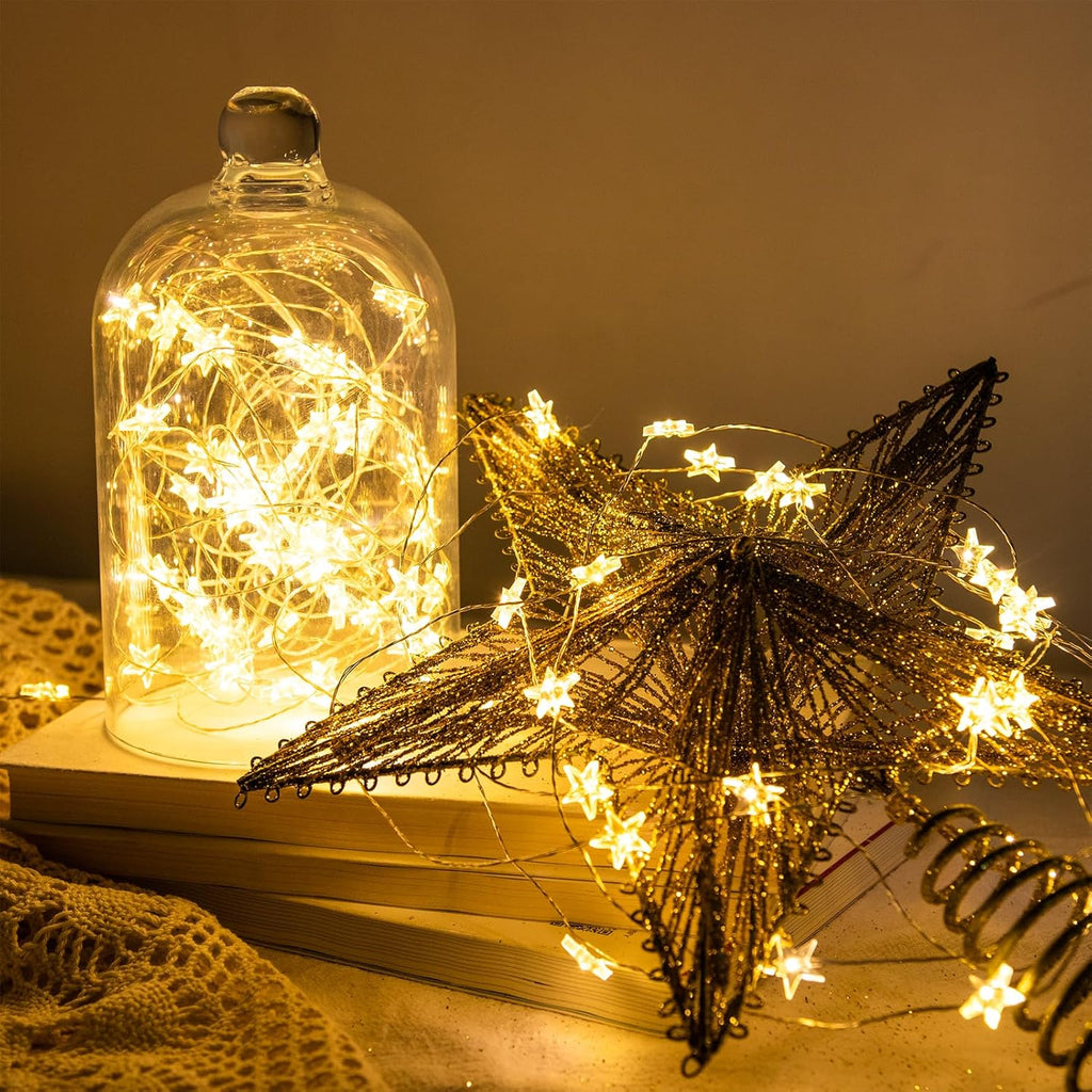 Star String Lights - 40FT 120 LEDs Waterproof Fairy Lights with 8 Modes Remote | Warm White Silver Wire for Indoor & Outdoor Decor