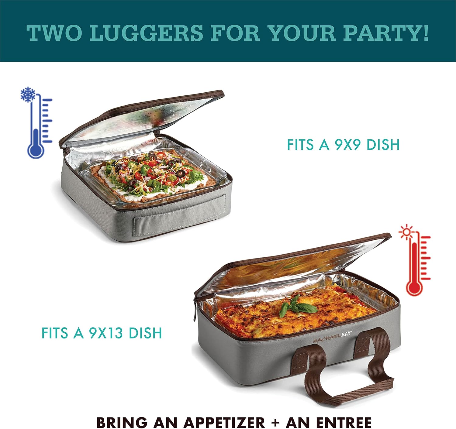 Rachael Ray Insulated Casserole Carrier - Thermal Lasagna Tote for Hot or Cold Food | Fits 9" x 13" Dish, Sea Salt Grey