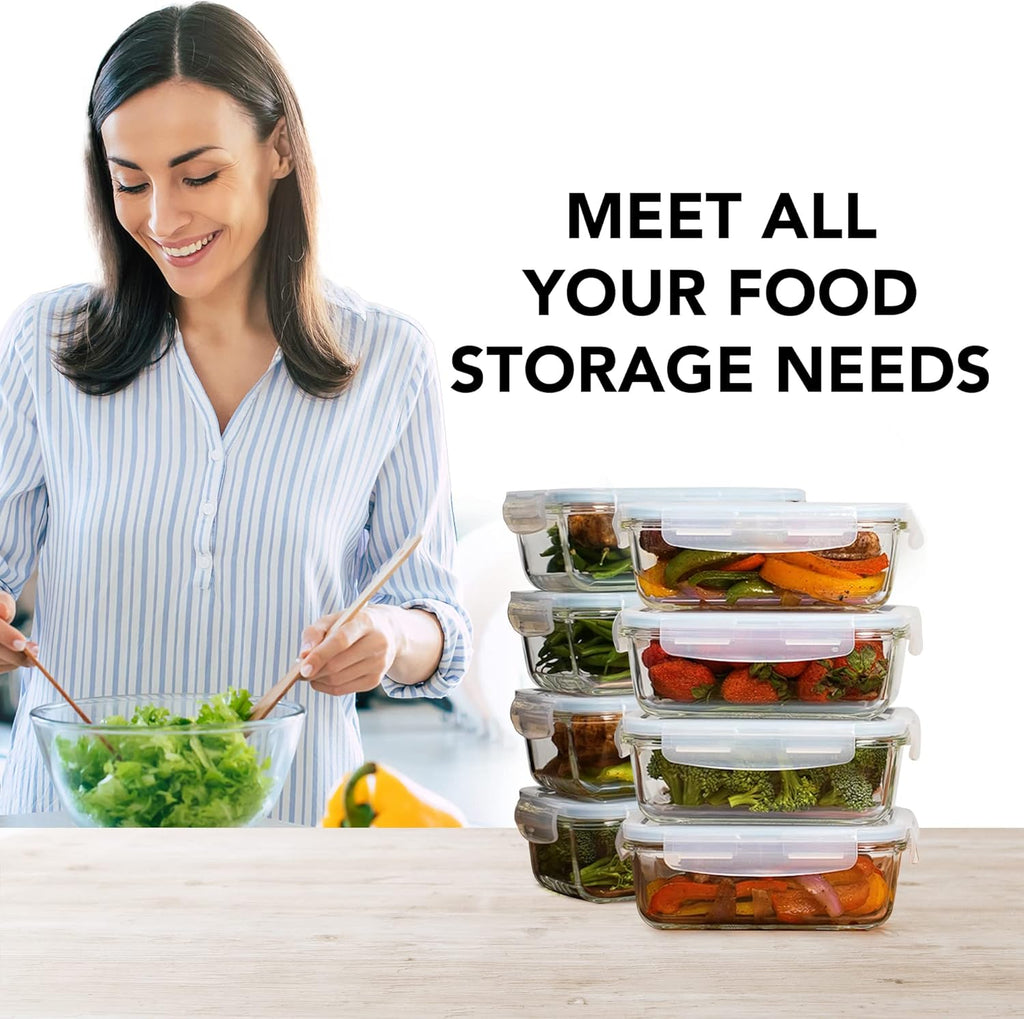 Razab 30 Oz Glass Meal Prep Containers - 16 Pc Set | Airtight, Leak-Proof & BPA-Free