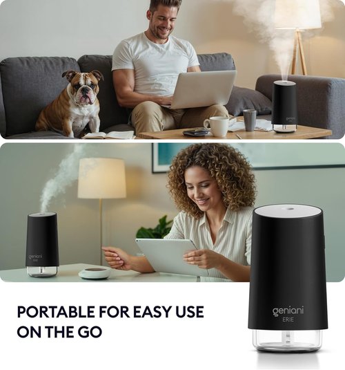 Geniani Portable Cool Mist Humidifier - USB Powered Desktop Humidifier for Plants & Baby Room | Auto Shut Off & Night Light - Black, 0.25L