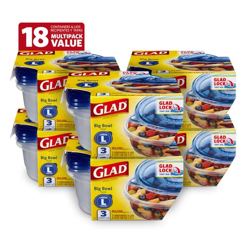 Glad Big Bowl Food Storage Containers, Large Round - (48 Oz) - 3 Count, Standard