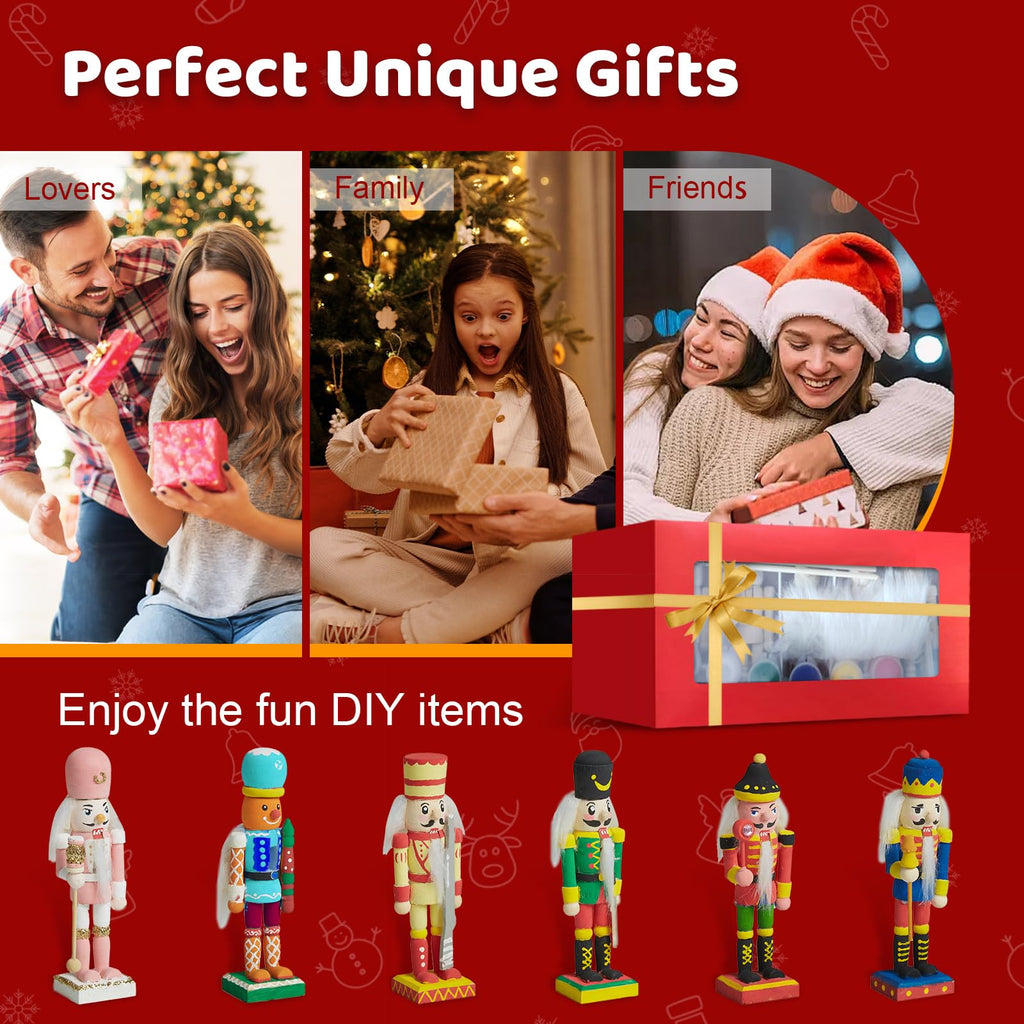 CUKBLESS 72 PCS Christmas Wooden Nutcracker to Paint Kit,24-Pack of 5 Inch Unpainted Nutcracker Figures with Beards,Hair,Brushes & Paint for DIY Craft Ornaments