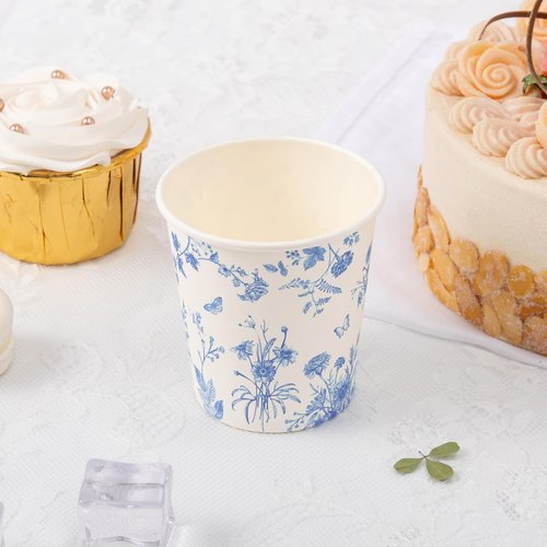 Crisky 5oz Paper Cups Dixie Cup[100 Pack], Disposable Bathroom Cups, Elegant Blue Floral Small Mouthwash Cup, Hot/Cold Beverage Coffee, Dessert for Birthday Parties, Home-use, Picnics, Ceremonies