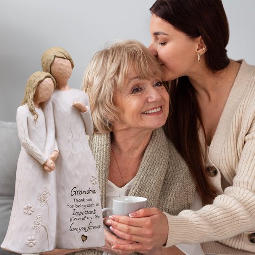 AUMELO Grandma Birthday Gifts from Granddaughter, Great Grandma Gifts for Birthday Christmas Mothers Day, Grandmother Granddaughter Embrace Hand-Painted Resin Figurine