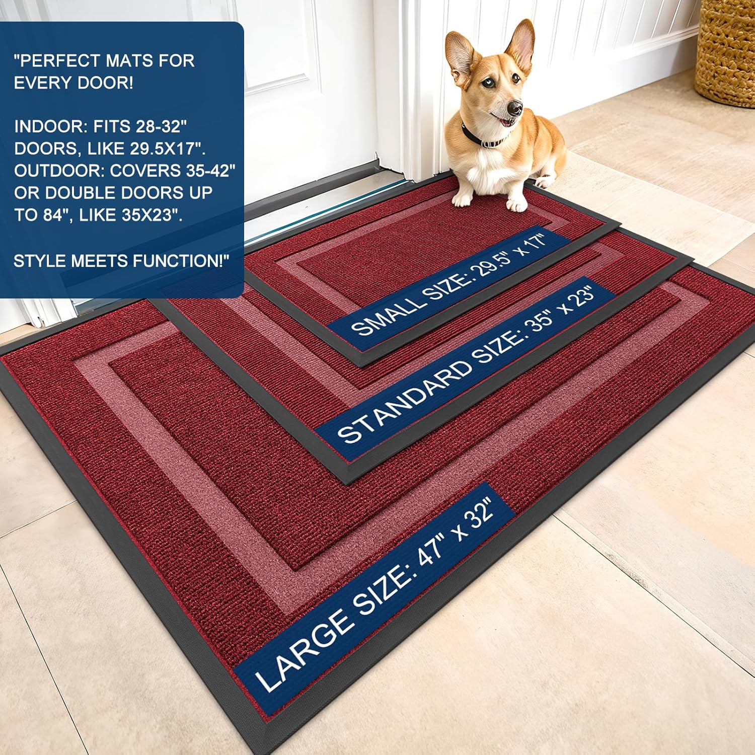 OLANLY Waterproof Front Door Mat - All-Season Indoor/Outdoor Doormat, Easy Clean, 59x40, Wine Red