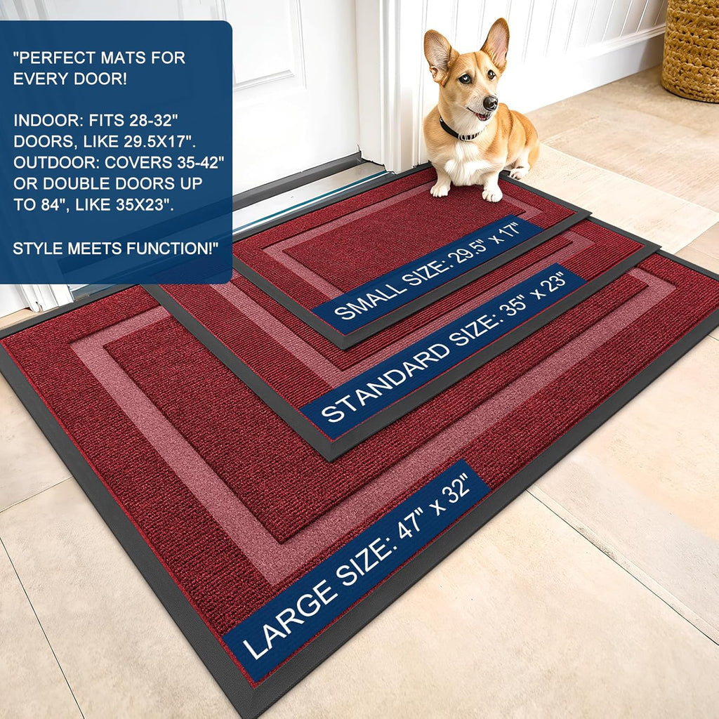 OLANLY Waterproof Front Door Mat - All-Season Indoor/Outdoor Doormat, Easy Clean, 71x23, Wine Red