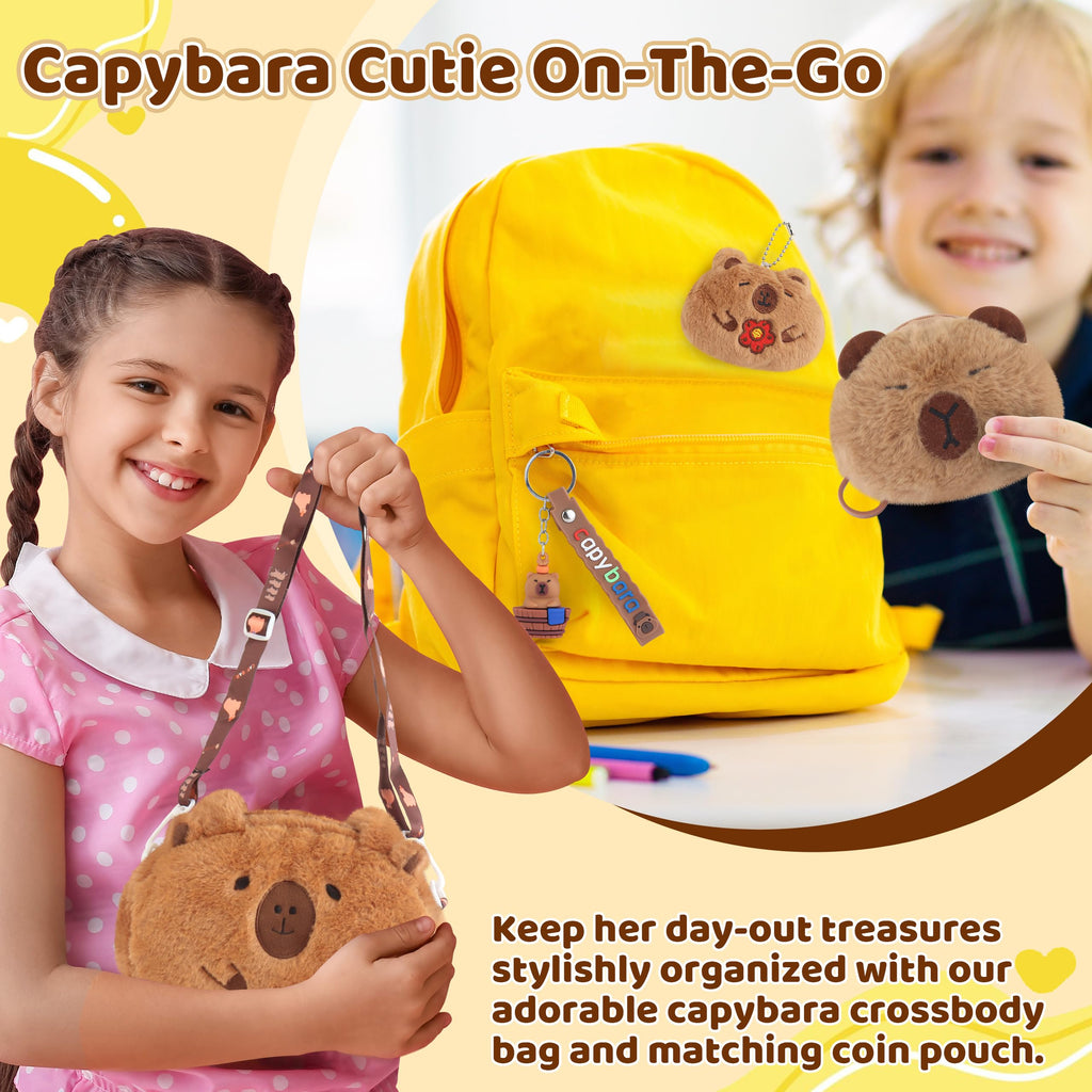 Tekeii Capybara Gifts Box, Cute Capybara Toy for Girls Kids for Back to School, Birthday, of Shoulder Bag, Coin Purch, Water Bottle, Keychain, Plush Notebook, Eye Mask, Bracelet, Pocket Comb