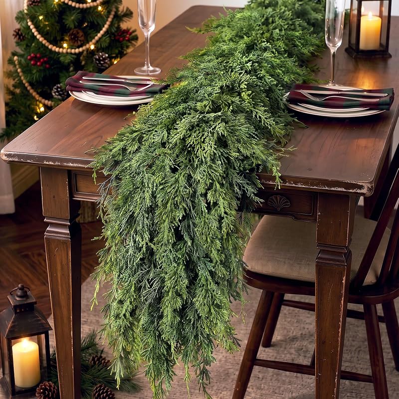 1Pcs 9FT Artificial Cedar Garland for Mantle Decor - Lifelike Touch, Christmas