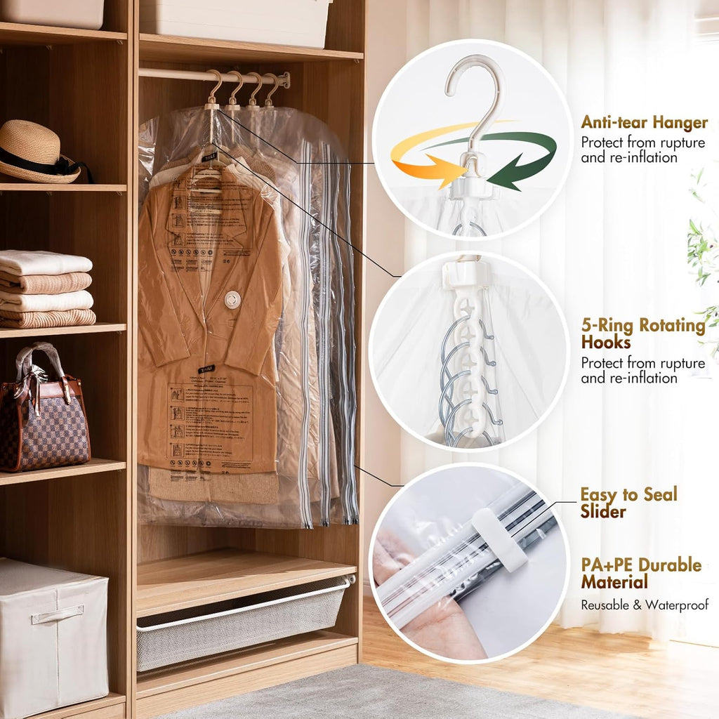 TAILI Vacuum Sealer Storage Bags - Space-Saving Jumbo Clear Bags for Clothing & Travel | 6 Pack