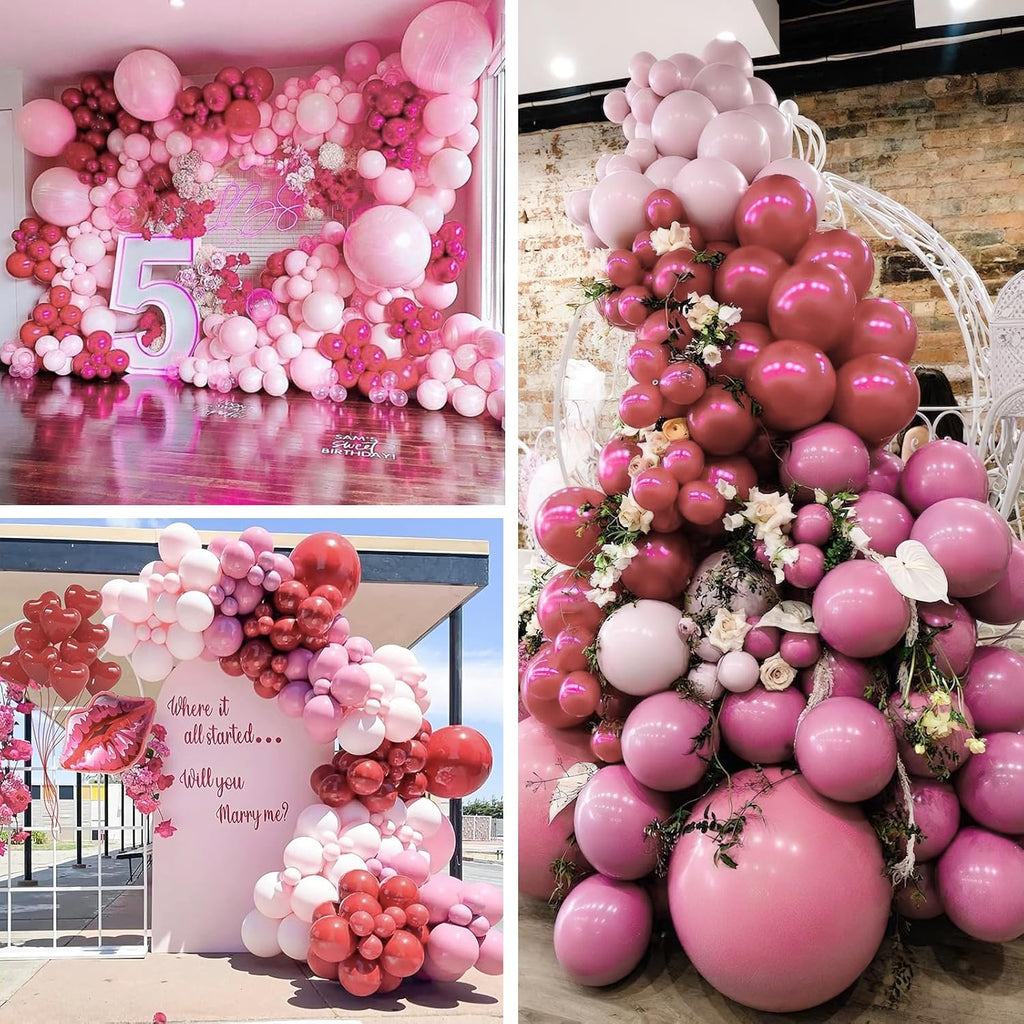 PartyWoo Dusty Pink Balloon Arch Kit - 100 Pcs Shades of Pink & Dusty Rose Balloons | Various Sizes for Weddings & Celebrations