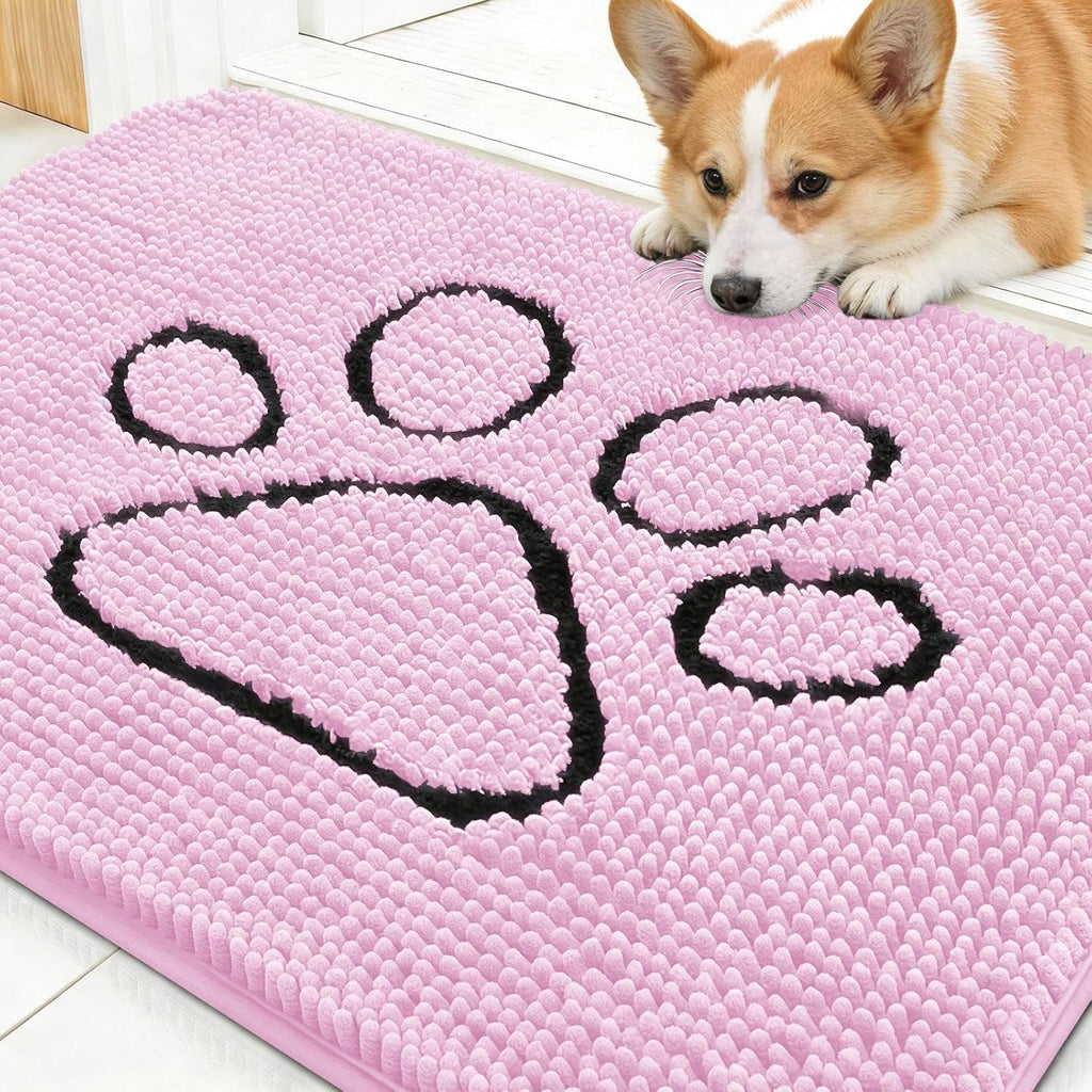 OLANLY Dog Door Mat - Absorbent Non-Slip Mud Mat for Paws | Quick Dry Chenille, 30x20, Pink