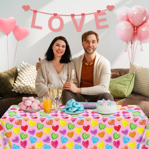 TJYJOY 4 Pack Valentines Decorations Wedding Day Tablecloth Love Heart Pink Table Cloth Pink Table Covers Wedding Anniversary Waterproof Tablecloth for Confession Valentines Day Supplies 51 x 86in