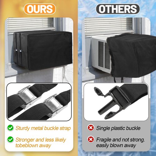 Air Conditioner Covers for Window Units - 3 Layers Insulation Outside AC Cover with Metal Buckle Strap, Outdoor Winter Waterproof AC Canopy Sun Shade - 27.5 × 22.5 × 18.5 Inch