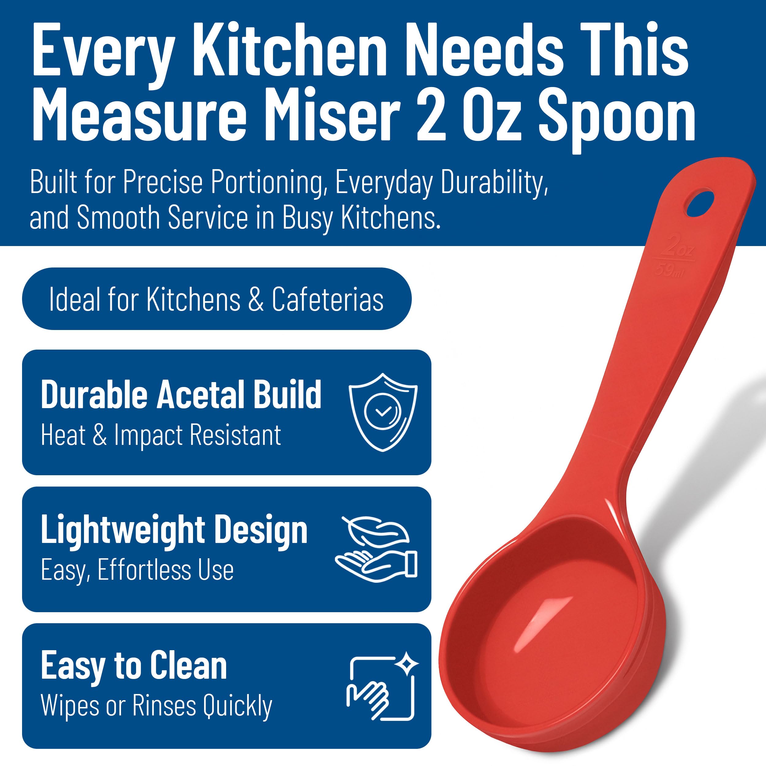 Carlisle FoodService Products Measure Miser Solid Measuring Spoon with Short Handle, 2 Ounces, Red (Pack of 12)