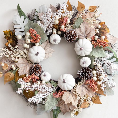 Autumn Maple Leaf Wreath by Fall Decor | 18-Inch Pumpkin & Pine Cone Design for Thanksgiving & Halloween