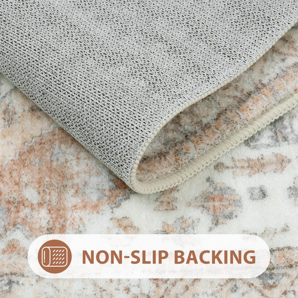 Uphome Boho Bathroom Rug Oriental Tribal Bath Mat Khaki Soft Shaggy Non-Slip Bathroom Mat Machine Washable Vintage Distressed Toilet Rug for Shower Sink Bathtub, 20x32 inch