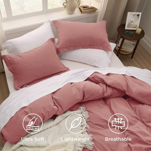 Bedsure Pink Clay Duvet Cover Set - King Size 3-Piece Soft Cotton-Like Bedding with Zipper Closure | 104x90 Inches