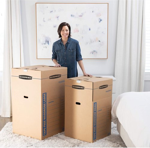 Bankers Box Tall Wardrobe Box - Tape-Free Design for Easy Storage | 24" x 24" x 40", 3 Pack