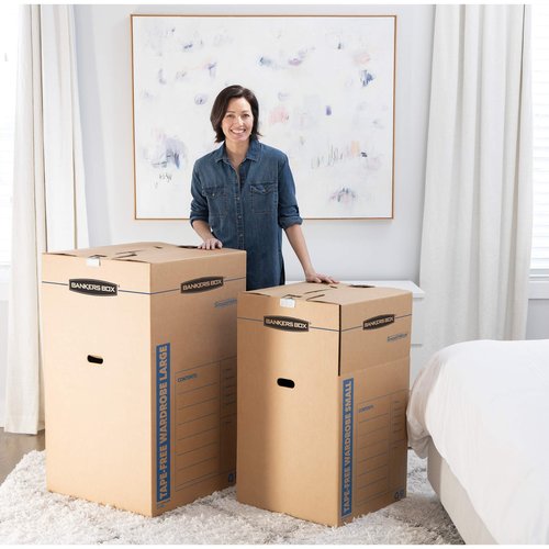 Bankers Box Tall Wardrobe Box 3 Pack, Tape-Free Design, 24" x 24"x 40"(7710501)