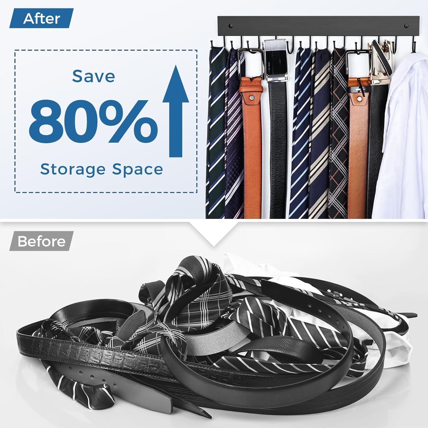 Skiennix Wooden Belt Hanger - Wall-Mounted Organizer with 24 Storage Capacity | 180° Rotating Design in Black