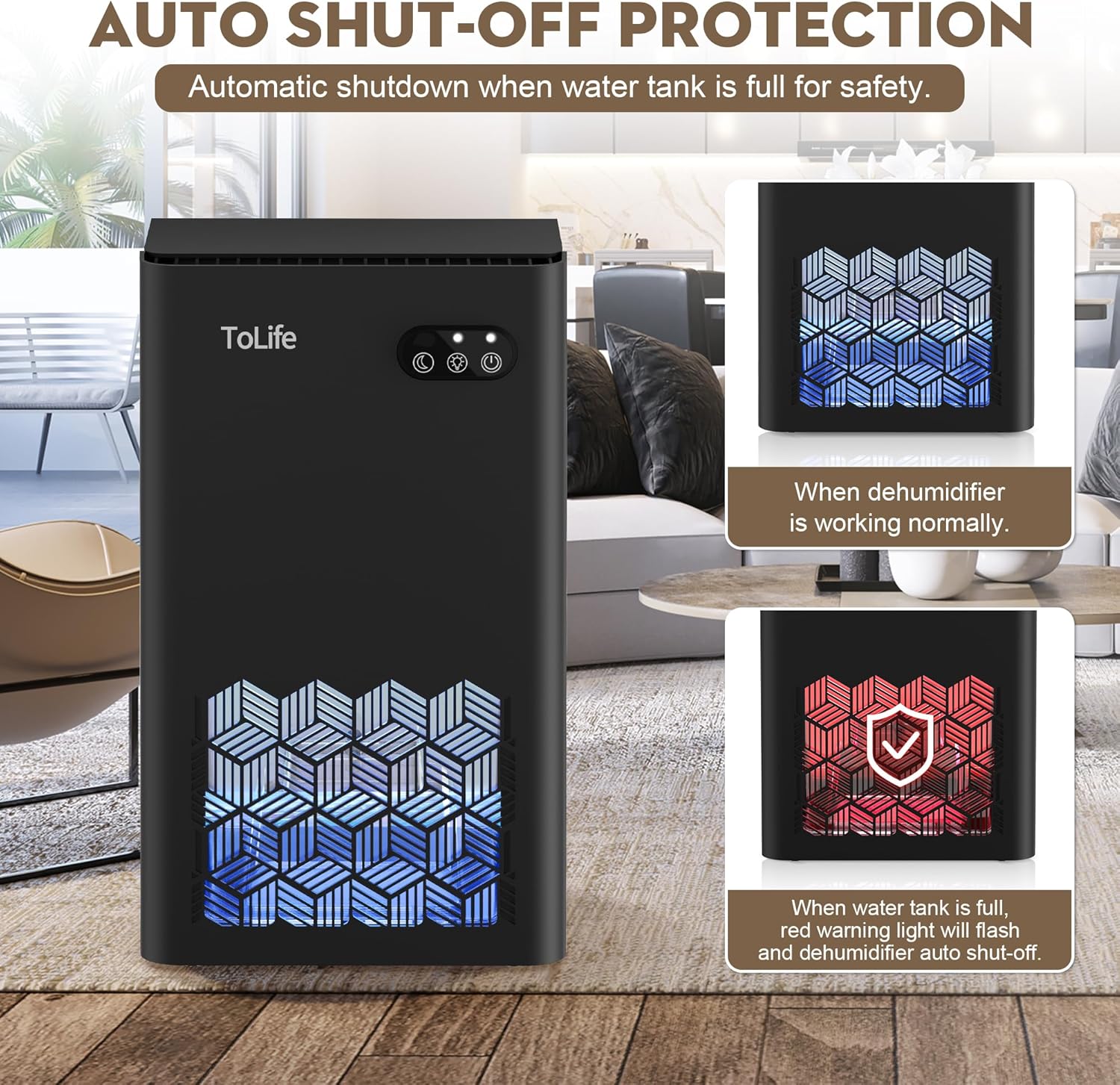 ToLife Dehumidifier - 1000 Sq.Ft Home Dehumidifier with 95 OZ Tank & Auto Shut Off | Black
