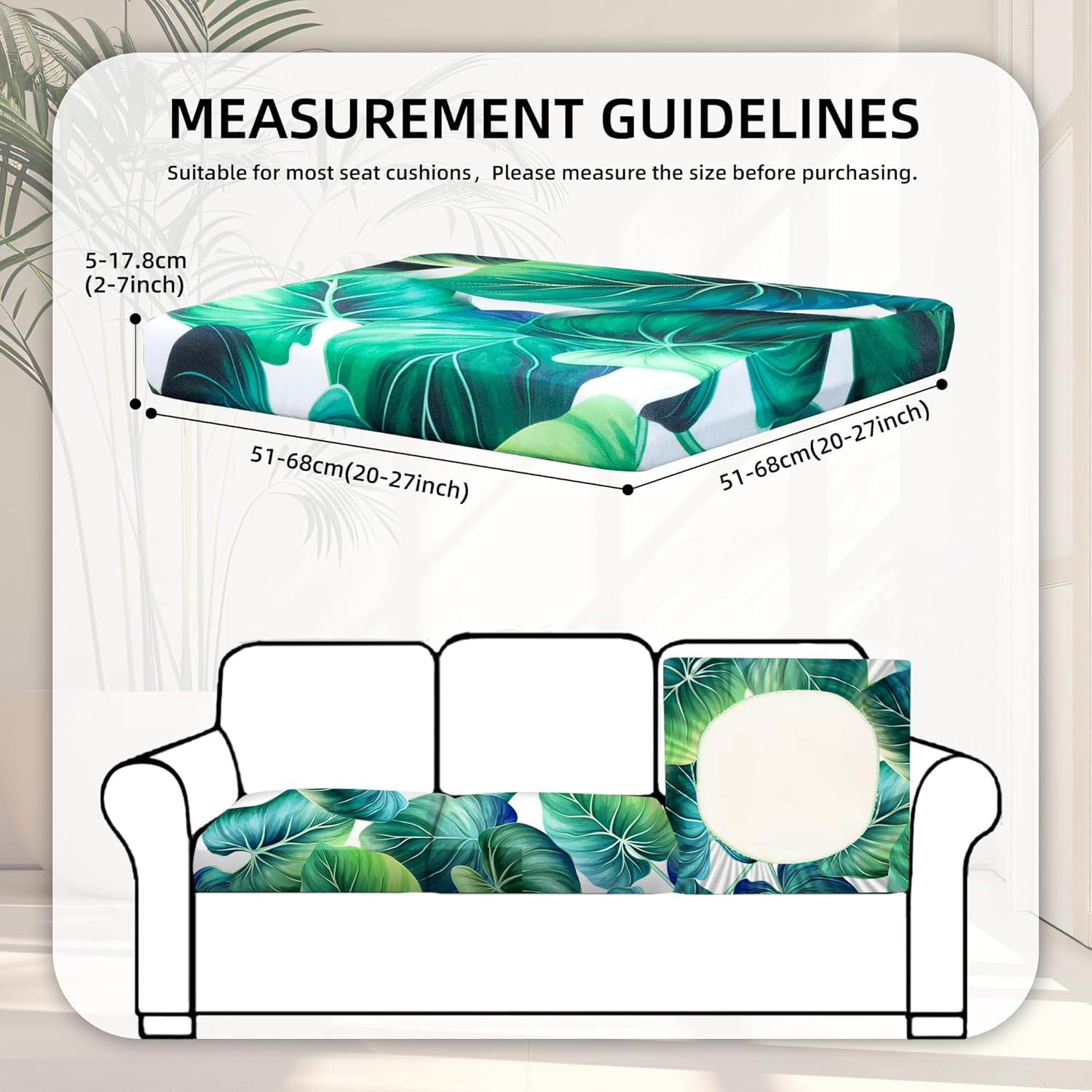 Skiennix 8-Piece Stretch Patio Cushion Covers - Washable Green Leaf Slipcovers for Outdoor Furniture
