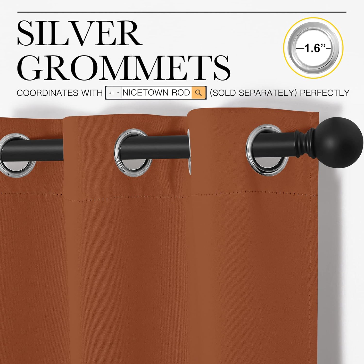 NICETOWN Blackout Curtains - Thermal Insulated Drapes for Privacy | Burnt Orange, 42 x 68 Inches, 1 Pair