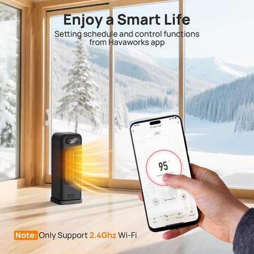 FLANUR Space Heaters for Indoor Use, Smart Portable Electric Heater with Thermostat, WiFi and Voice Control, 12H Timer, 4 Modes, 36dB 1500W PTC Ceramic Safety Heat for Office Bedroom Home 1Pack Black