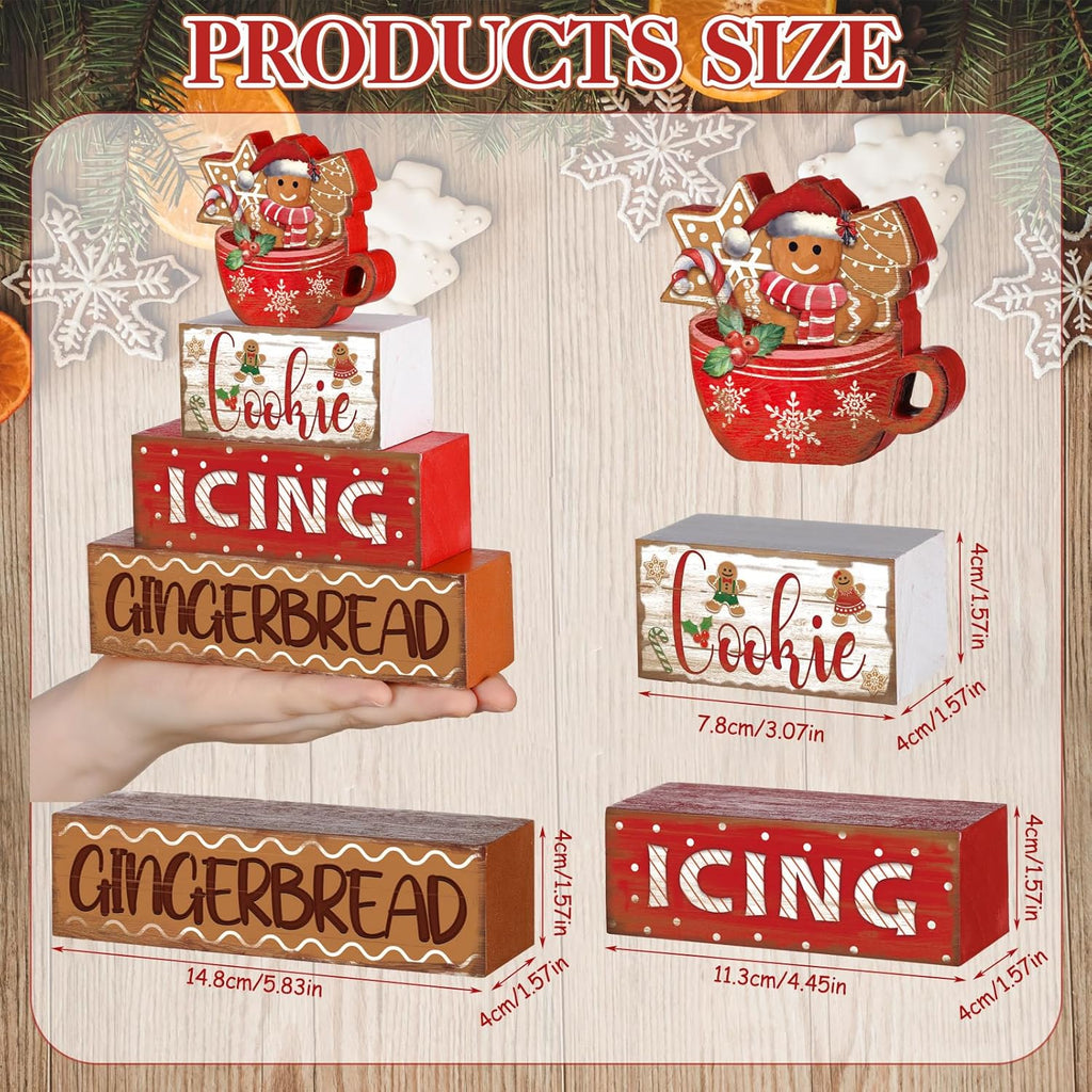 Moucuny Christmas Gingerbread Man Table Sign - 4 Pcs Wooden Decorative Set for Winter Decor