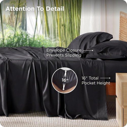Bedsure Cooling California King Sheet Set - Breathable Rayon from Bamboo, Soft & Luxurious, Deep Pocket Black